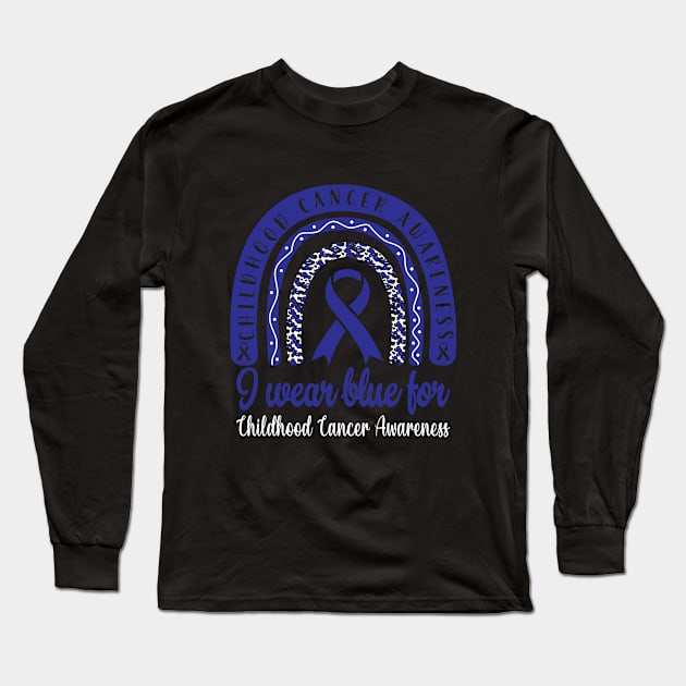 I Wear Blue For Childhood Cancer Awareness Shirt, Warrior , Cancer Support , Childhood Cancer , Blue Ribbon Long Sleeve T-Shirt by Abddox-99